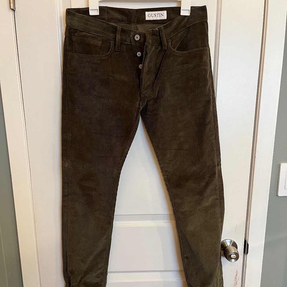 Gustin #345 JAPAN CHUNKY CORD 5 POCKET - OLIVE, skinny fit